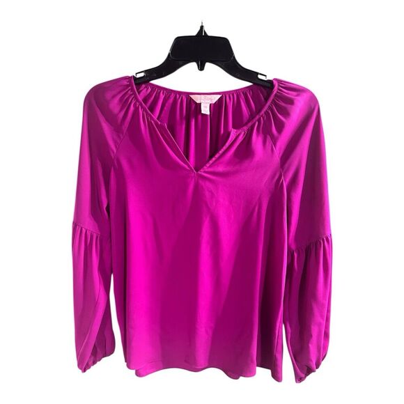 Lilly Pulitzer Womens Size XXSmall Charleigh Top Fuchsia Pink Long Sleeve V Neck - Picture 1 of 7